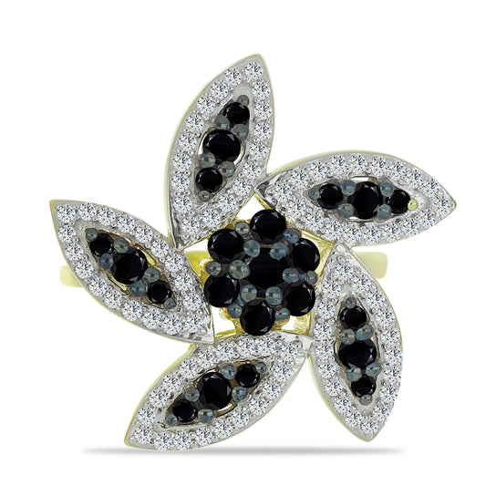 Goldplattierter Silberring mit schwarzem Spinell und weißem Topas