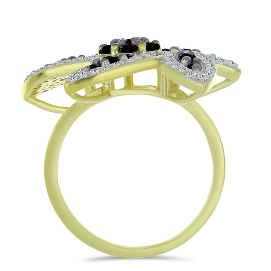 Goldplattierter Silberring mit schwarzem Spinell und weißem Topas