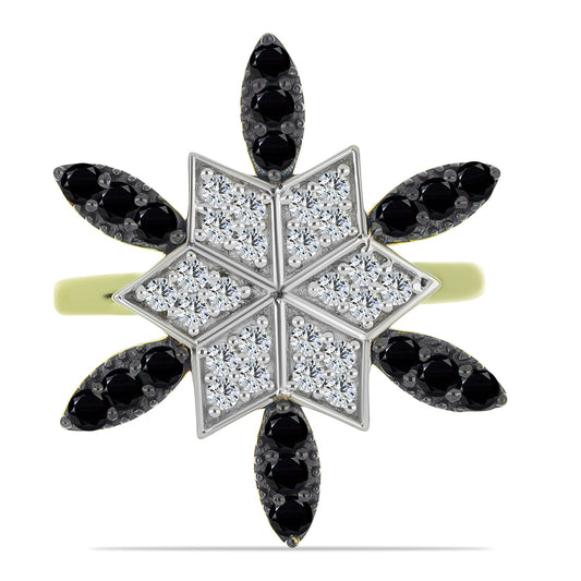 Goldplattierter Silberring mit schwarzem Spinell und weißem Topas