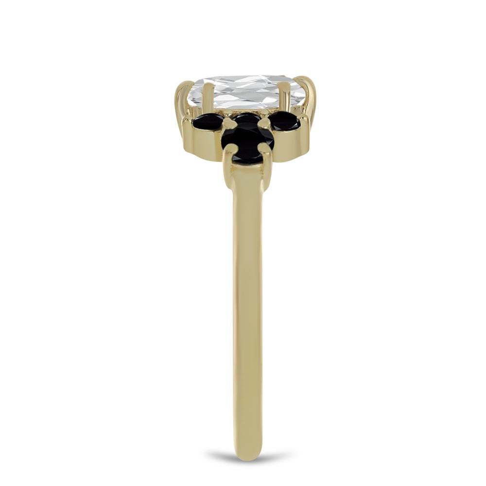 Goldplattierter Silberring mit schwarzem Spinell und weißem Topas