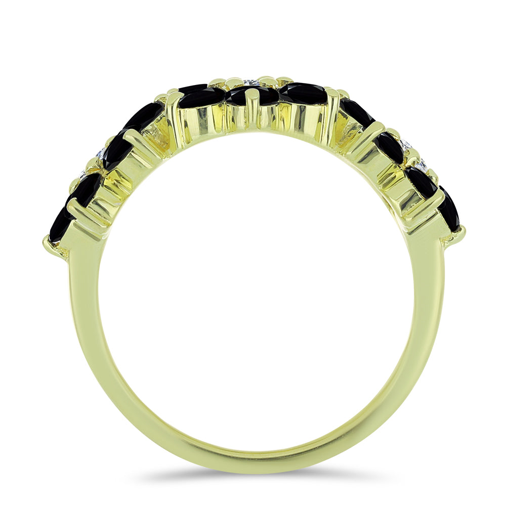 Goldplattierter Silberring mit schwarzem Spinell und weißem Topas