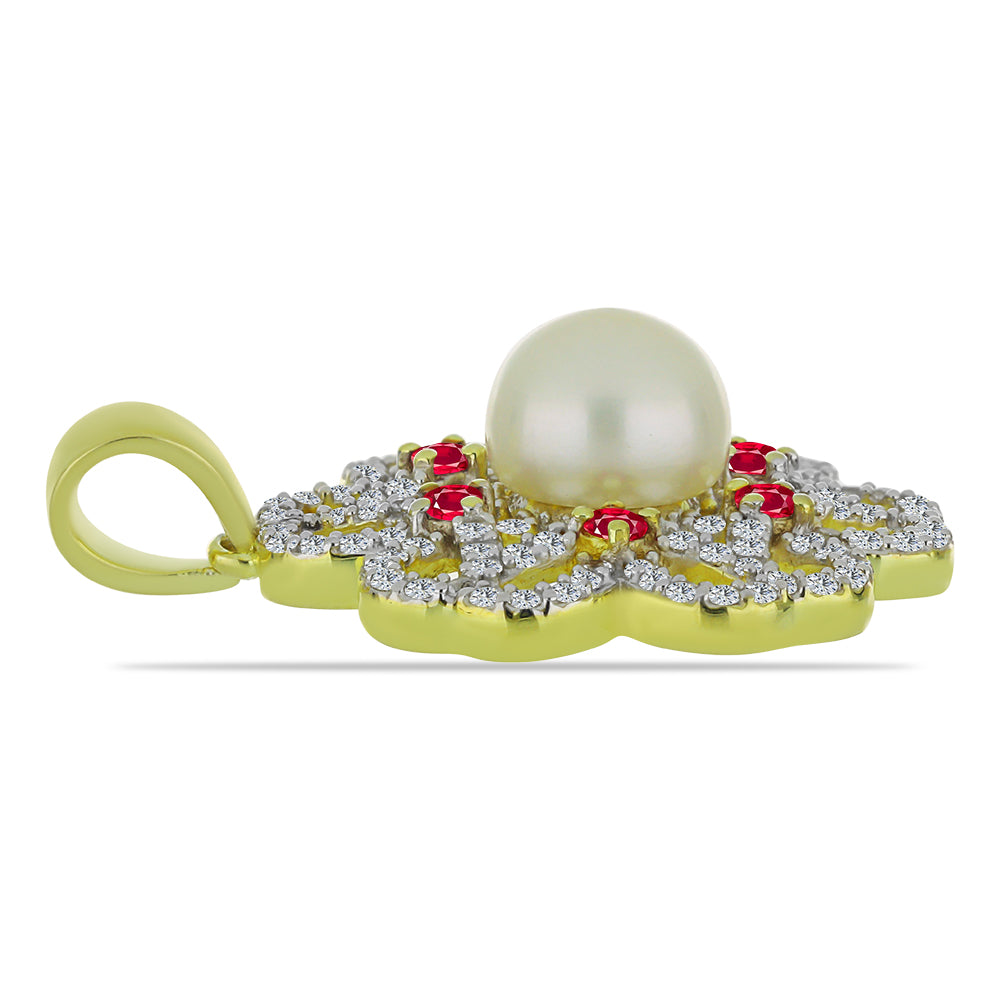 Goldplattierter Silberanhänger mit weißer Süßwasserperle und Rubin aus Madagaskar 2