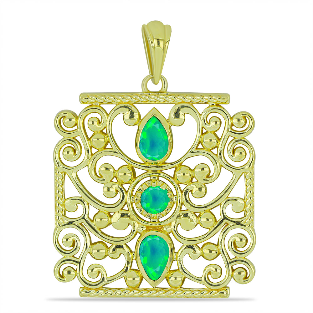 Goldplattierter Silberanhänger mit grünem äthiopischem Opal aus Lega Dembi 1