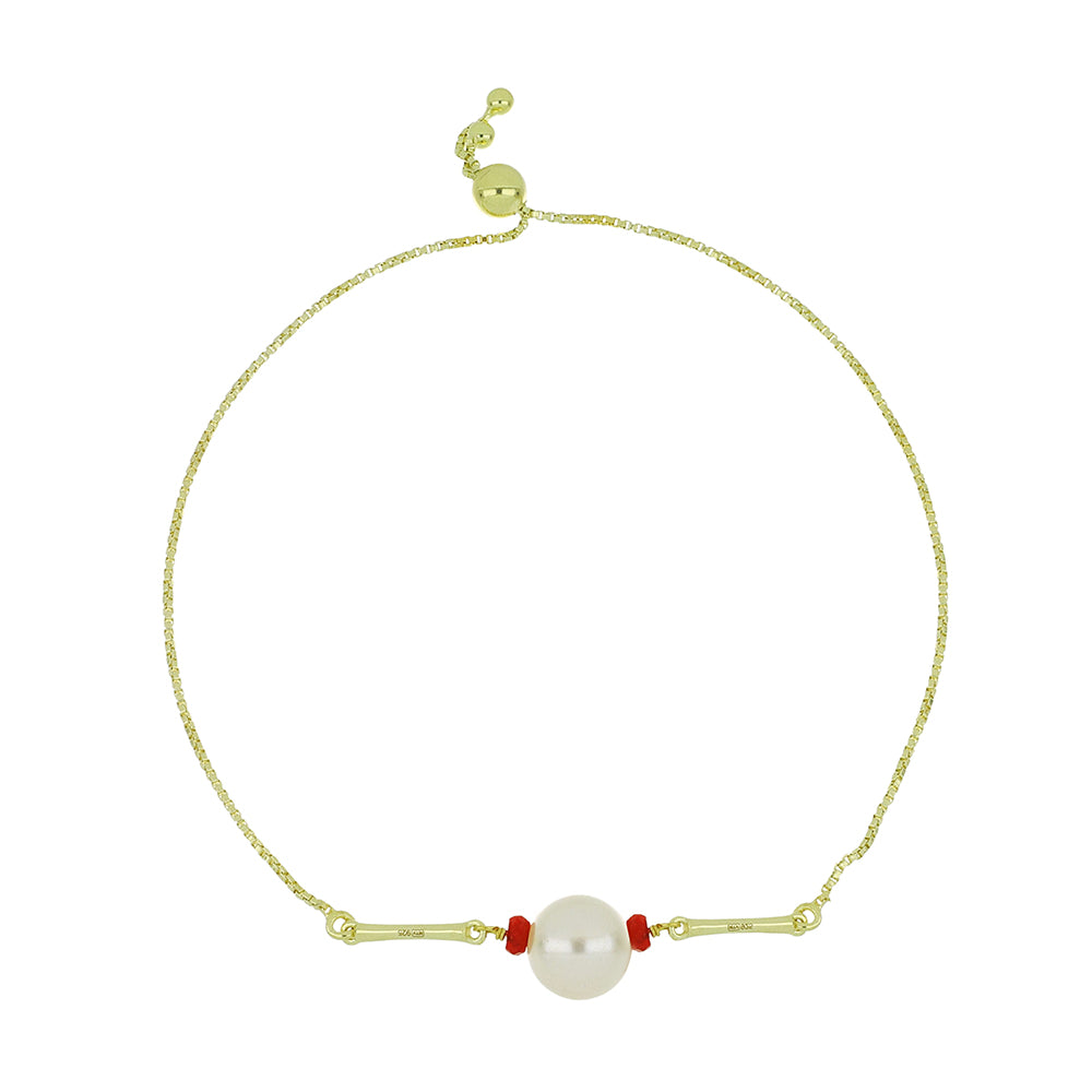 Goldplattiertes Silberarmband mit weißer Süßwasserperle und Rubin aus Madagaskar