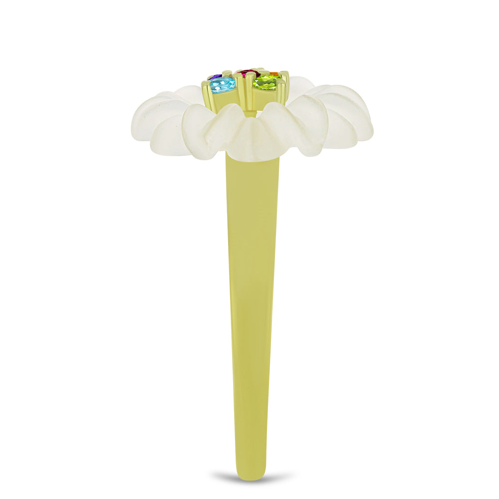 Goldplattierter Silberring mit weißem Achat und marokkanischem Amethyst