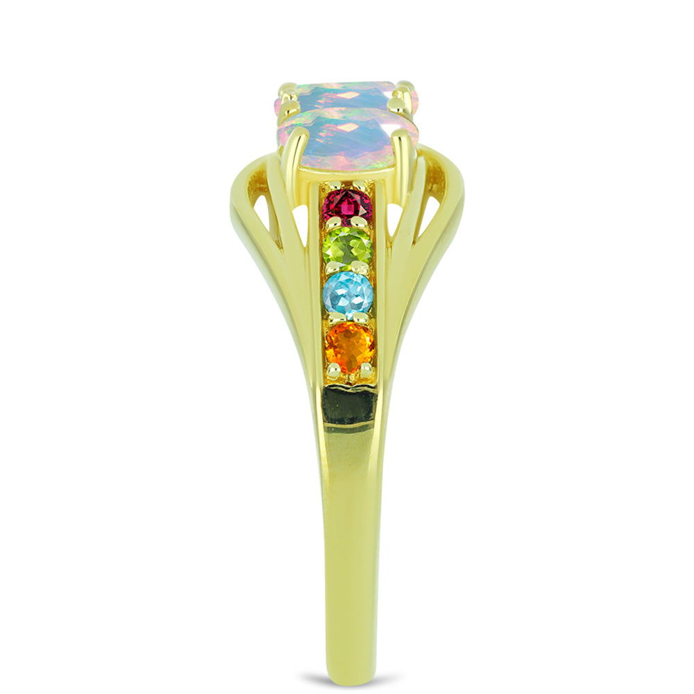 Goldplattierter Silberring mit Welo-Opal und Chakra Turmalin