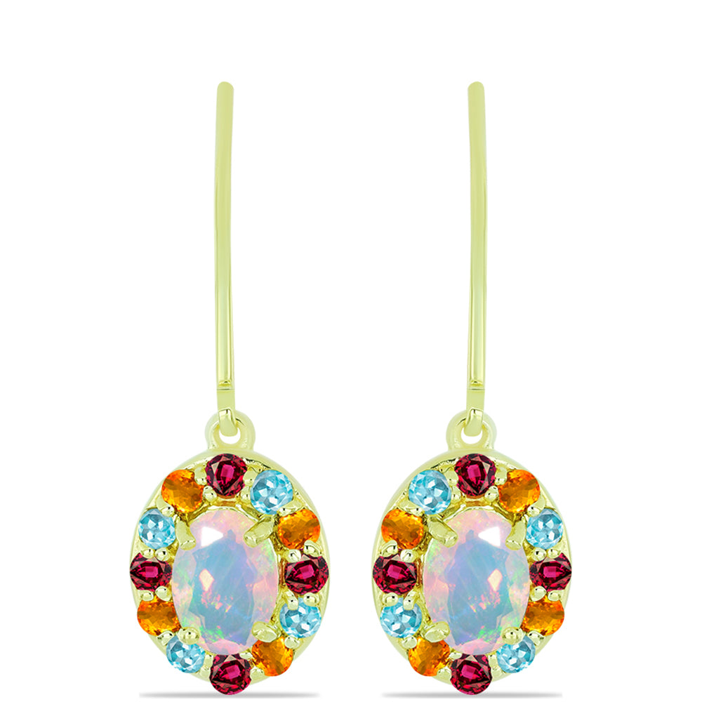 Goldplattierte Silberohrringe mit Welo-Opal und Chakra Turmalin