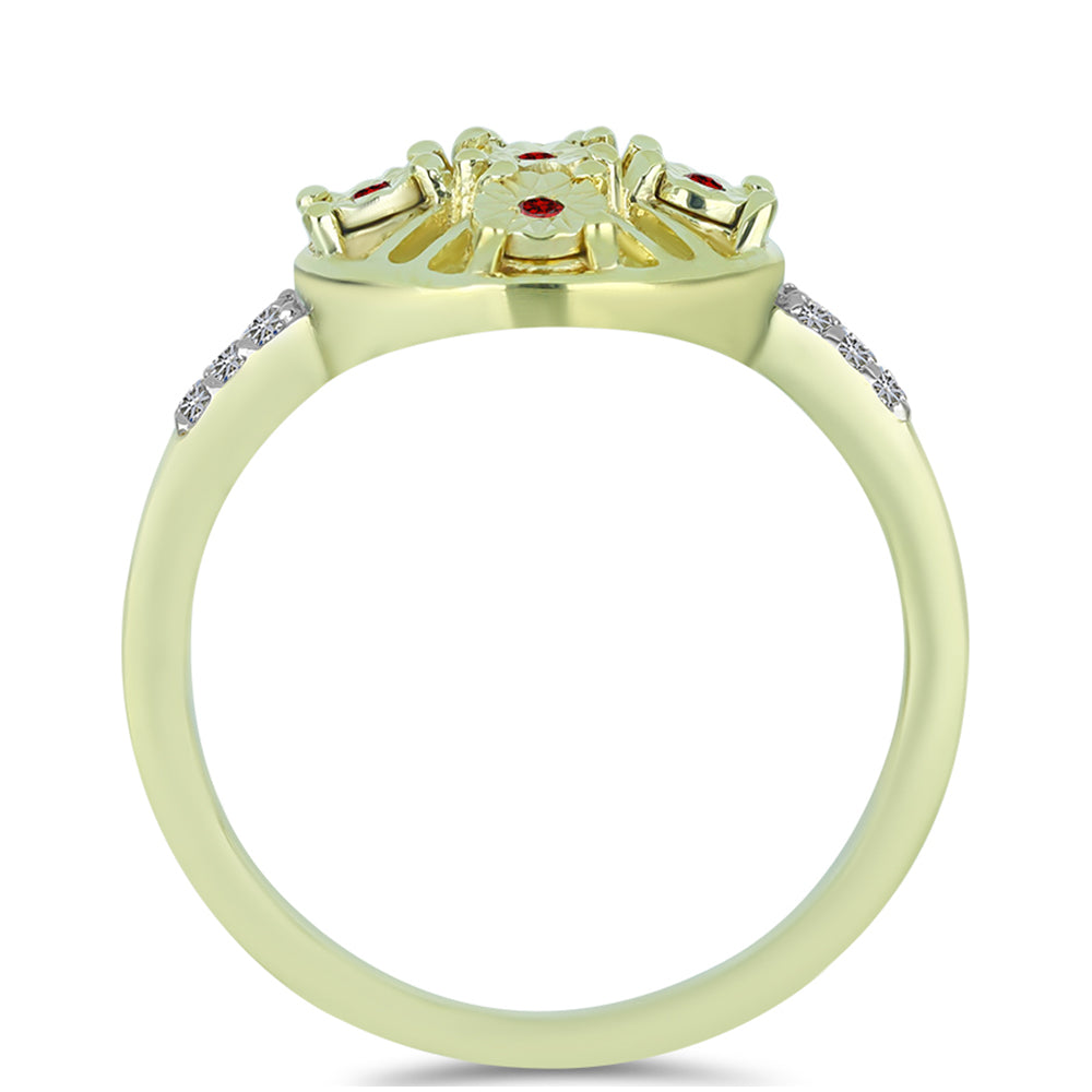 Goldplattierter Silberring mit rotem Diamant und weißem Diamant