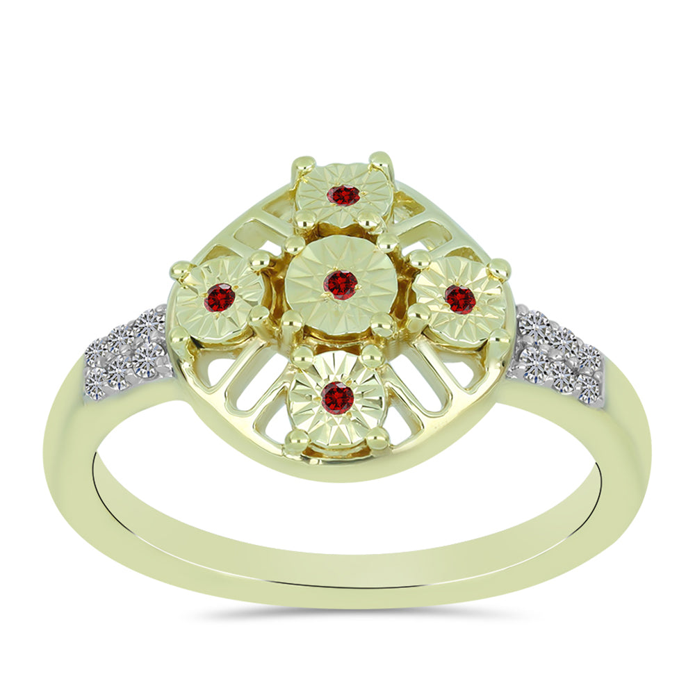 Goldplattierter Silberring mit rotem Diamant und weißem Diamant