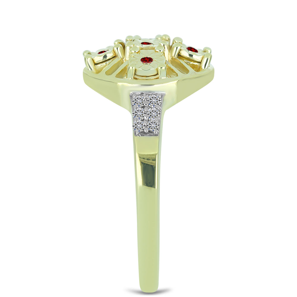 Goldplattierter Silberring mit rotem Diamant und weißem Diamant