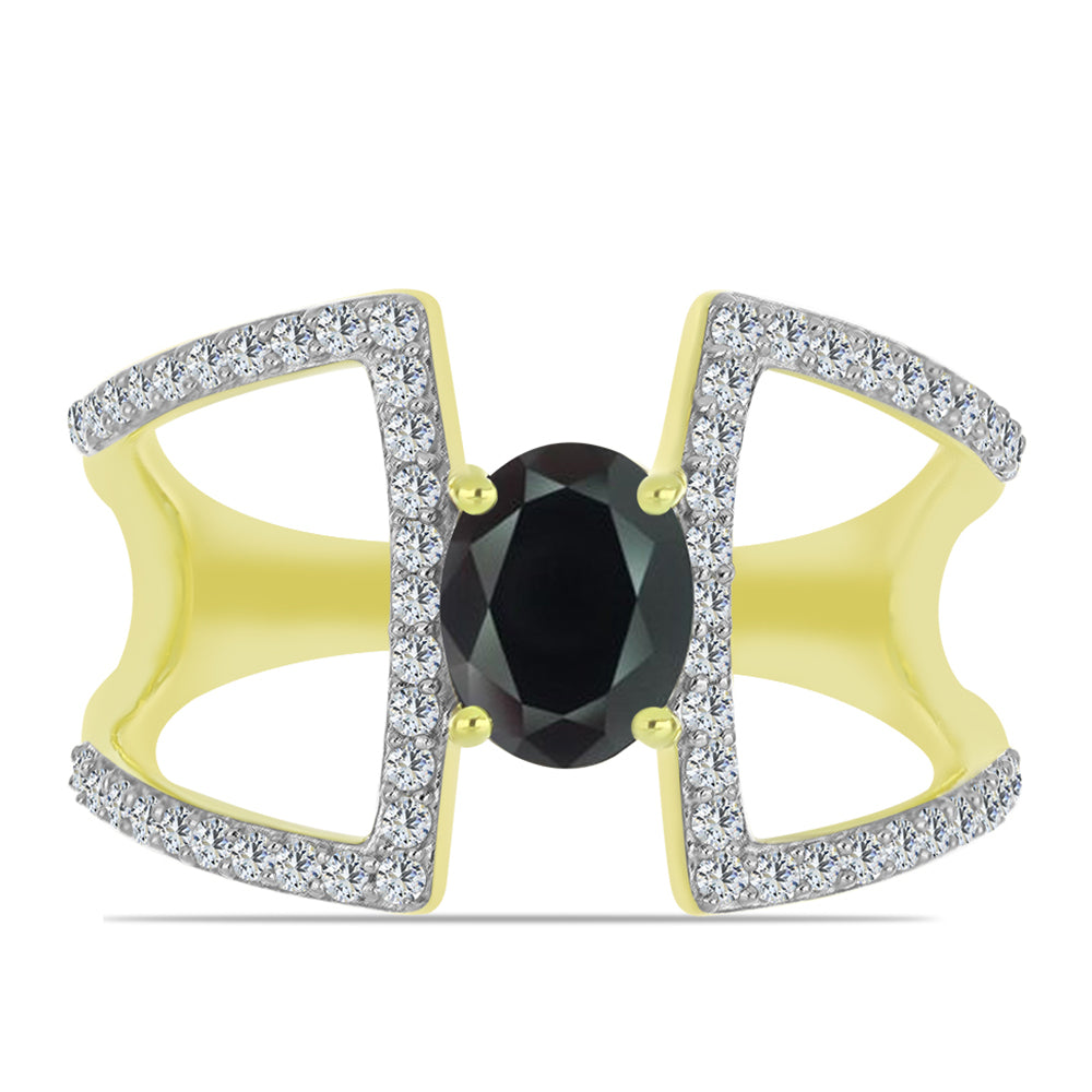 Goldplattierter Silberring mit Obsidian und weißem Topas 1