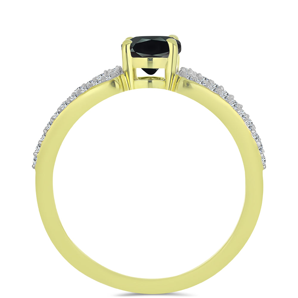 Goldplattierter Silberring mit Obsidian und weißem Topas 2