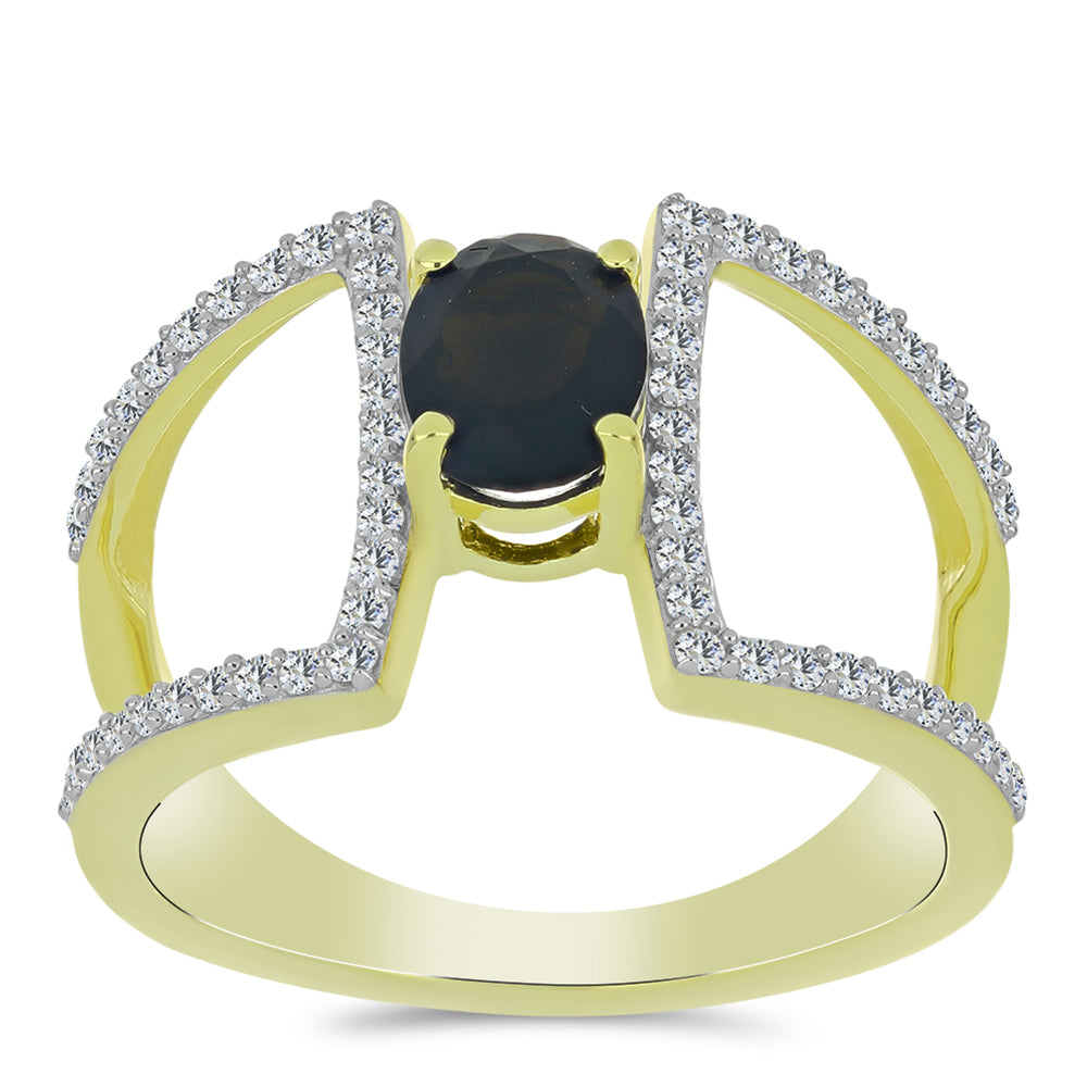 Goldplattierter Silberring mit Obsidian und weißem Topas 3