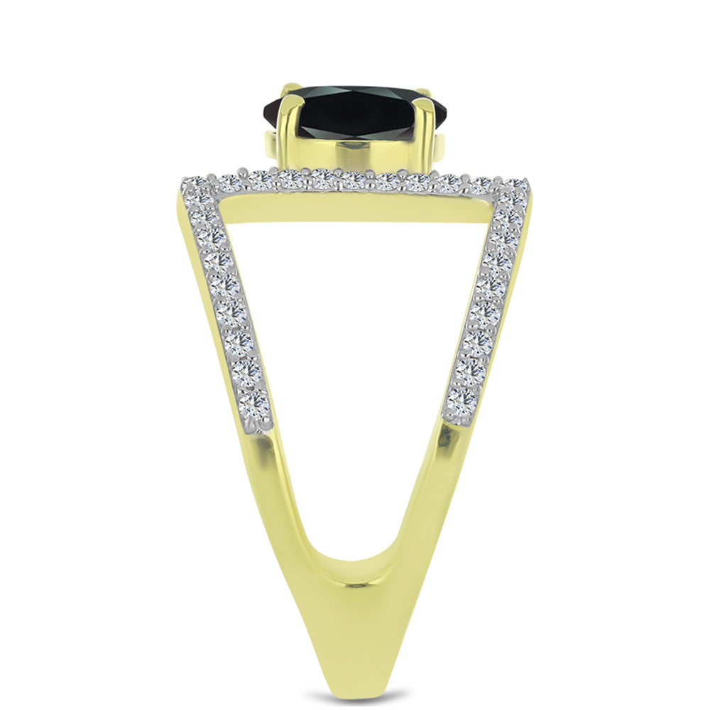 Goldplattierter Silberring mit Obsidian und weißem Topas 4