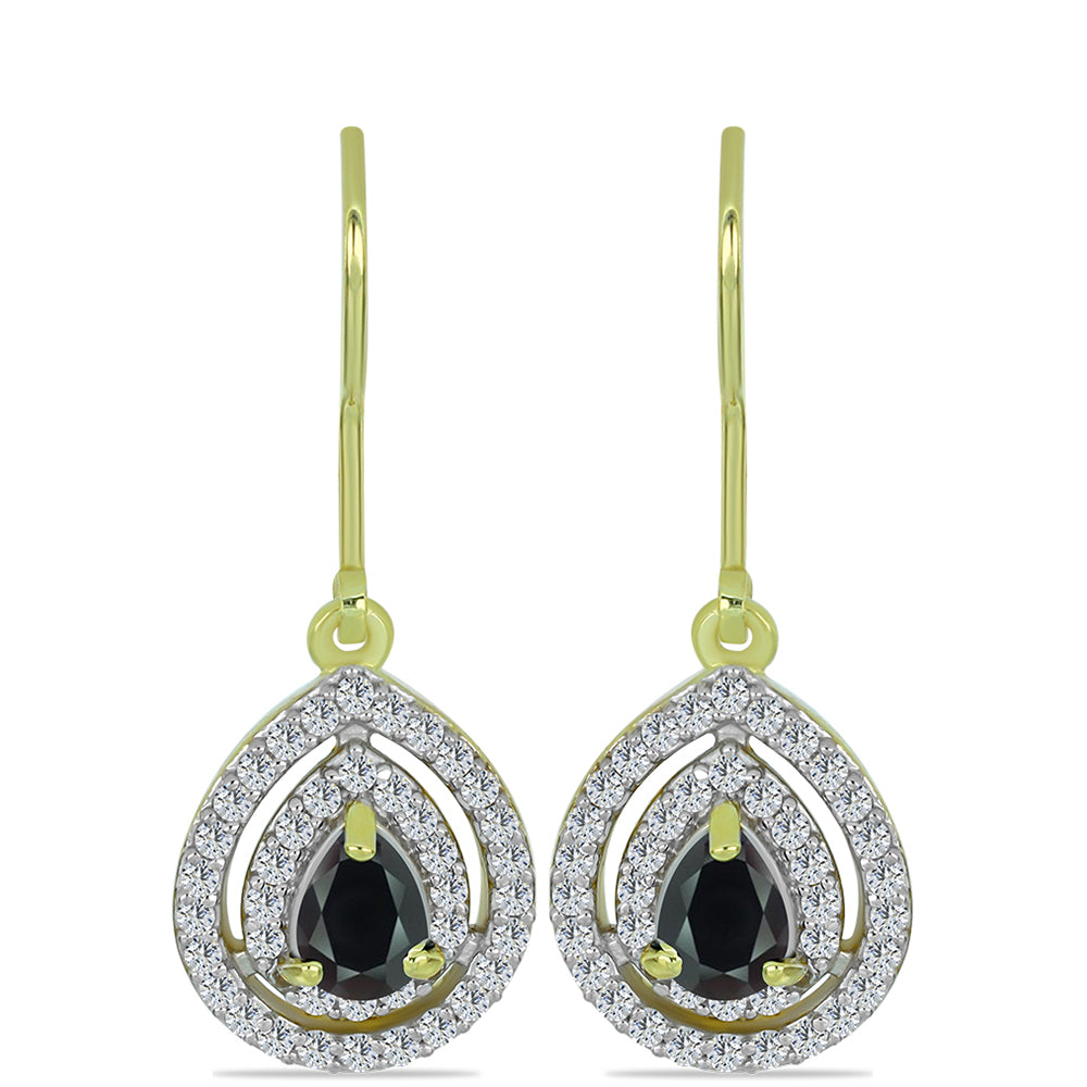Goldplattierte Silberohrringe mit Obsidian und weißem Topas 1