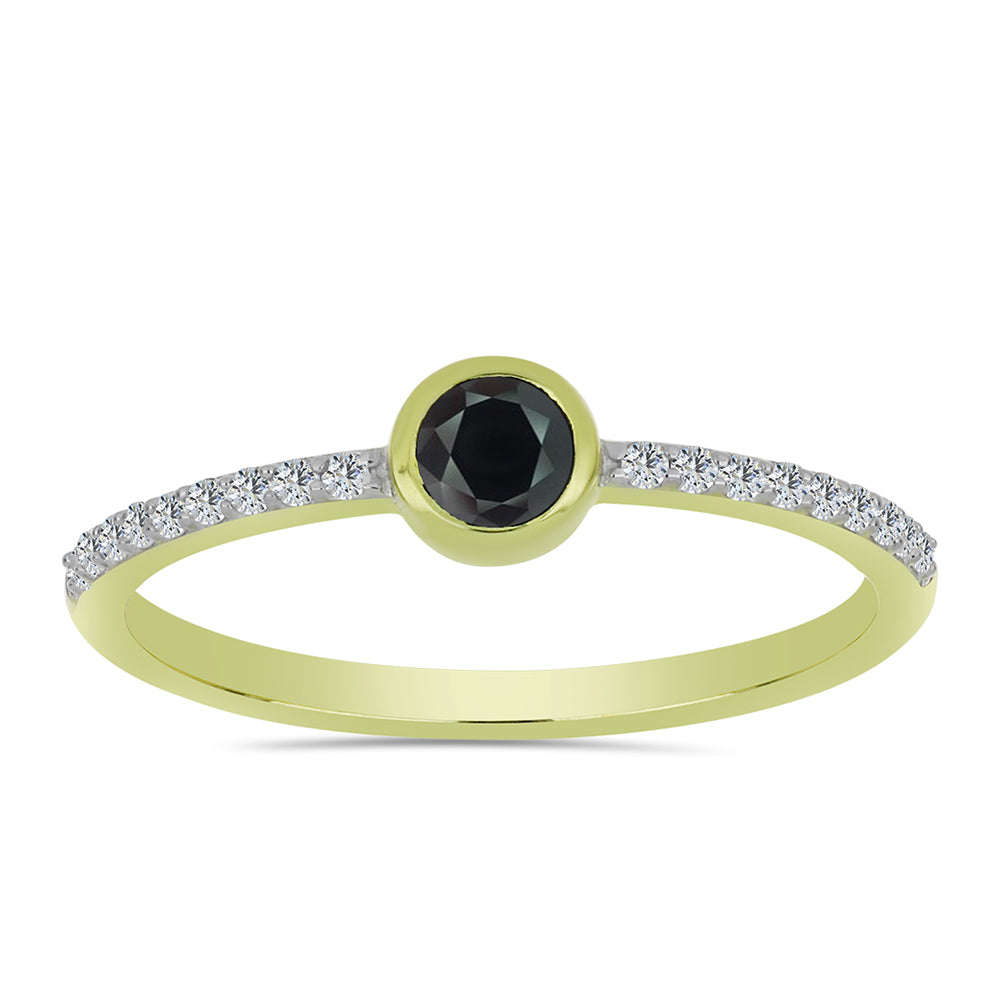 Goldplattierter Silberring mit Obsidian und weißem Topas