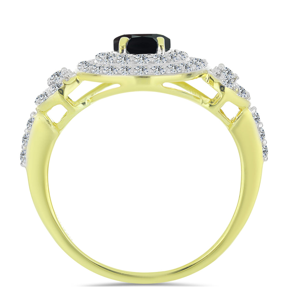 Goldplattierter Silberring mit Obsidian und weißem Topas