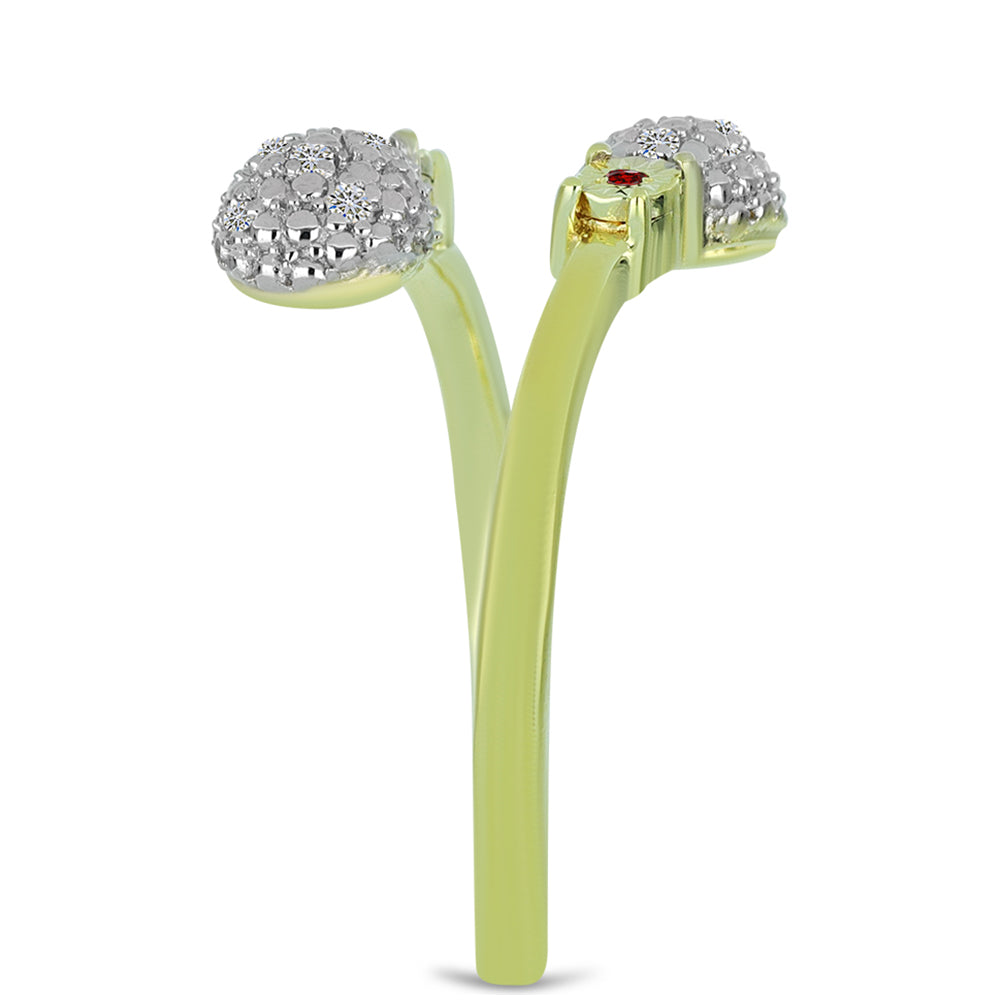 Goldplattierter Silberring mit rotem Diamant und weißem Diamant