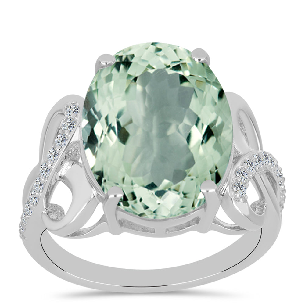 Silberring mit grünem Amethyst und weißem Topas