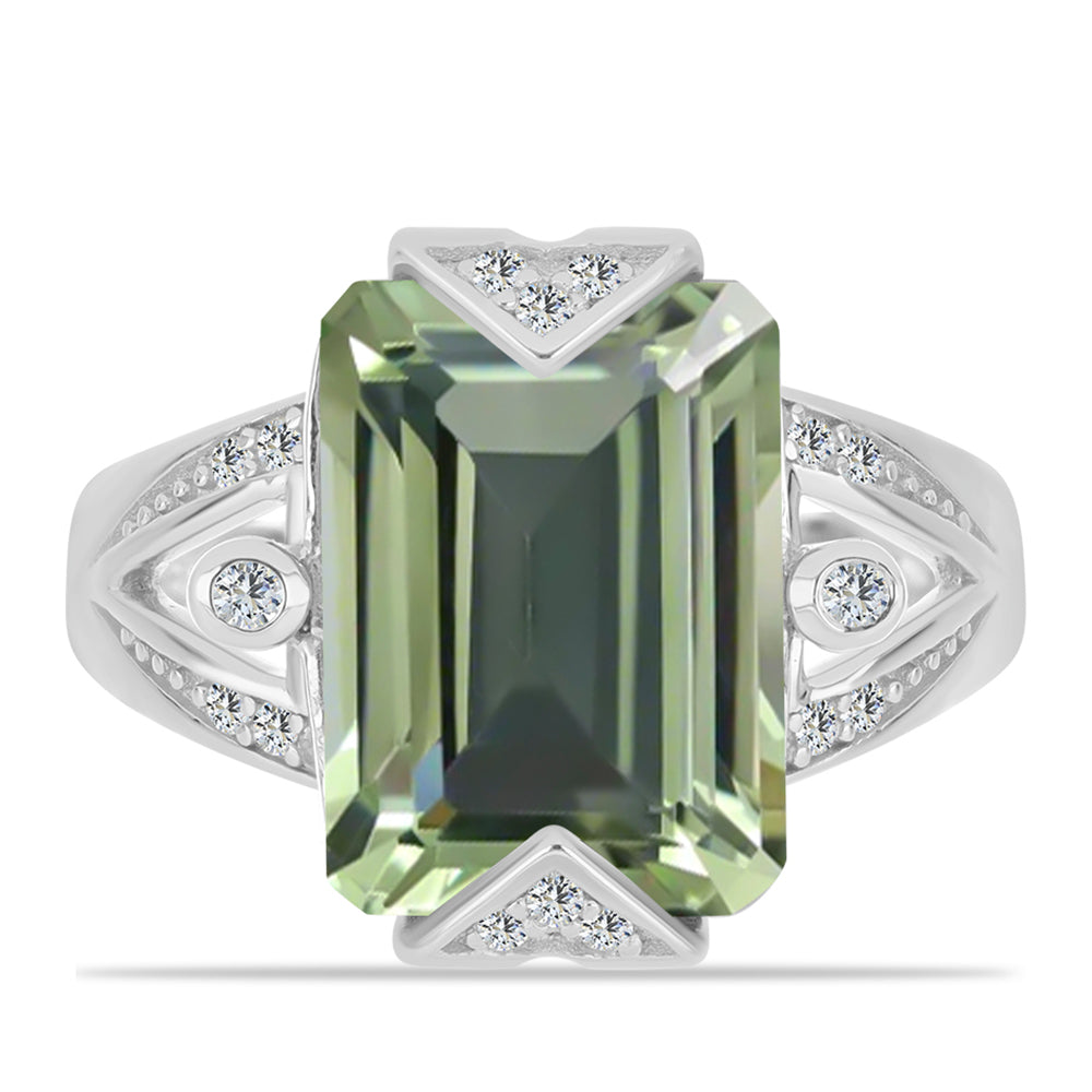 Silberring mit grünem Amethyst und weißem Topas