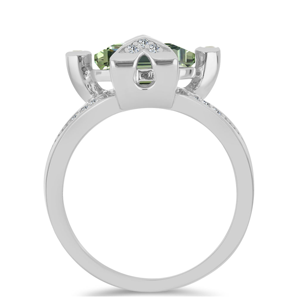 Silberring mit grünem Amethyst und weißem Topas