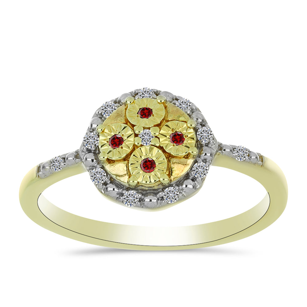 Goldplattierter Silberring mit rotem Diamant und weißem Diamant