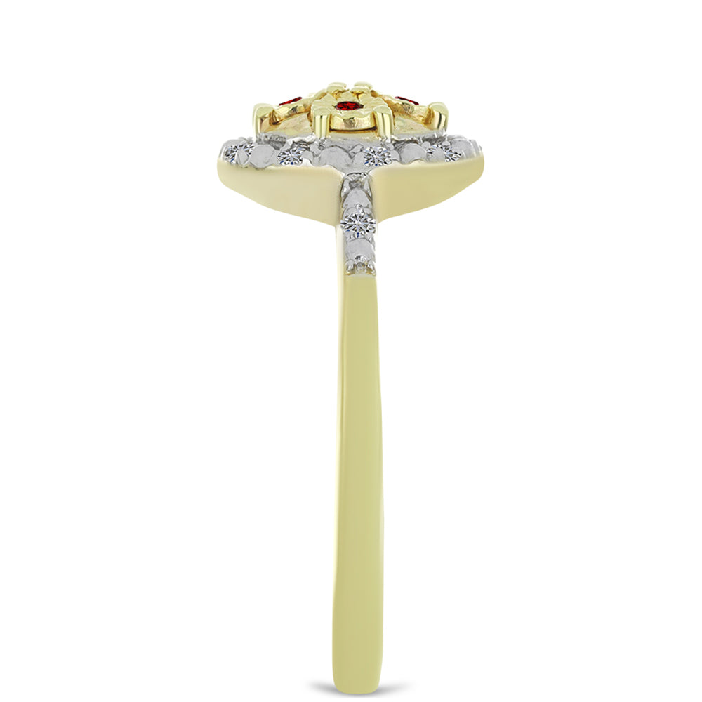 Goldplattierter Silberring mit rotem Diamant und weißem Diamant