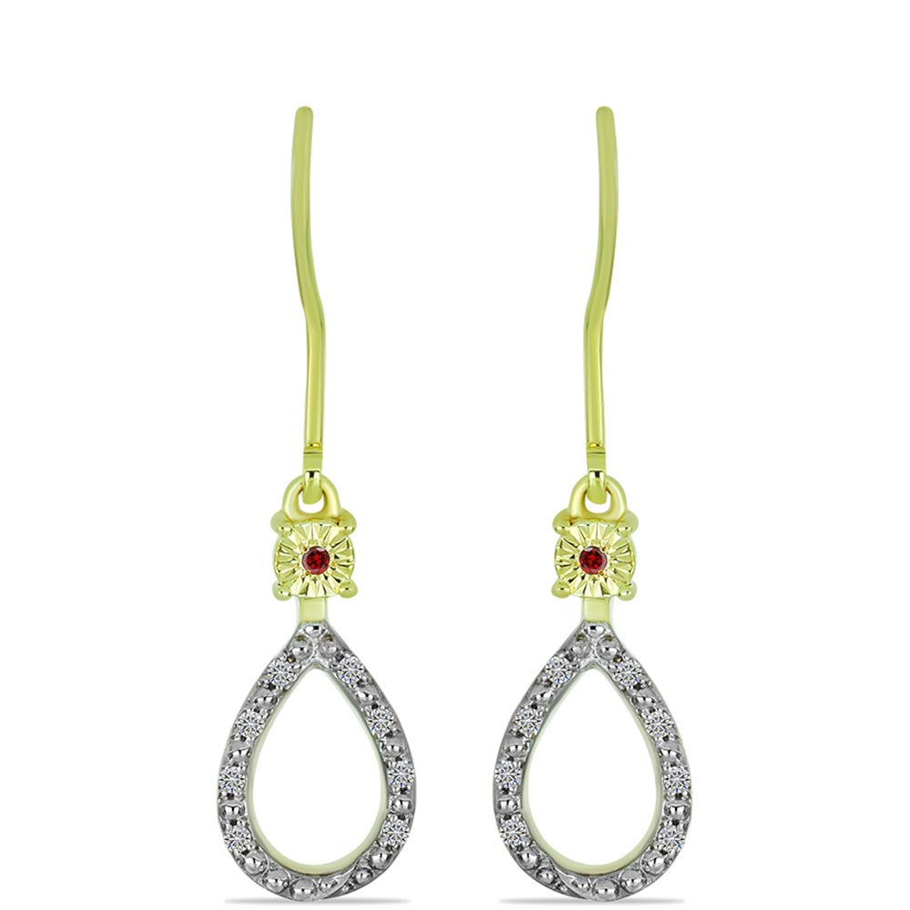 Goldplattierte Silberohrringe mit rotem Diamant und weißem Diamant