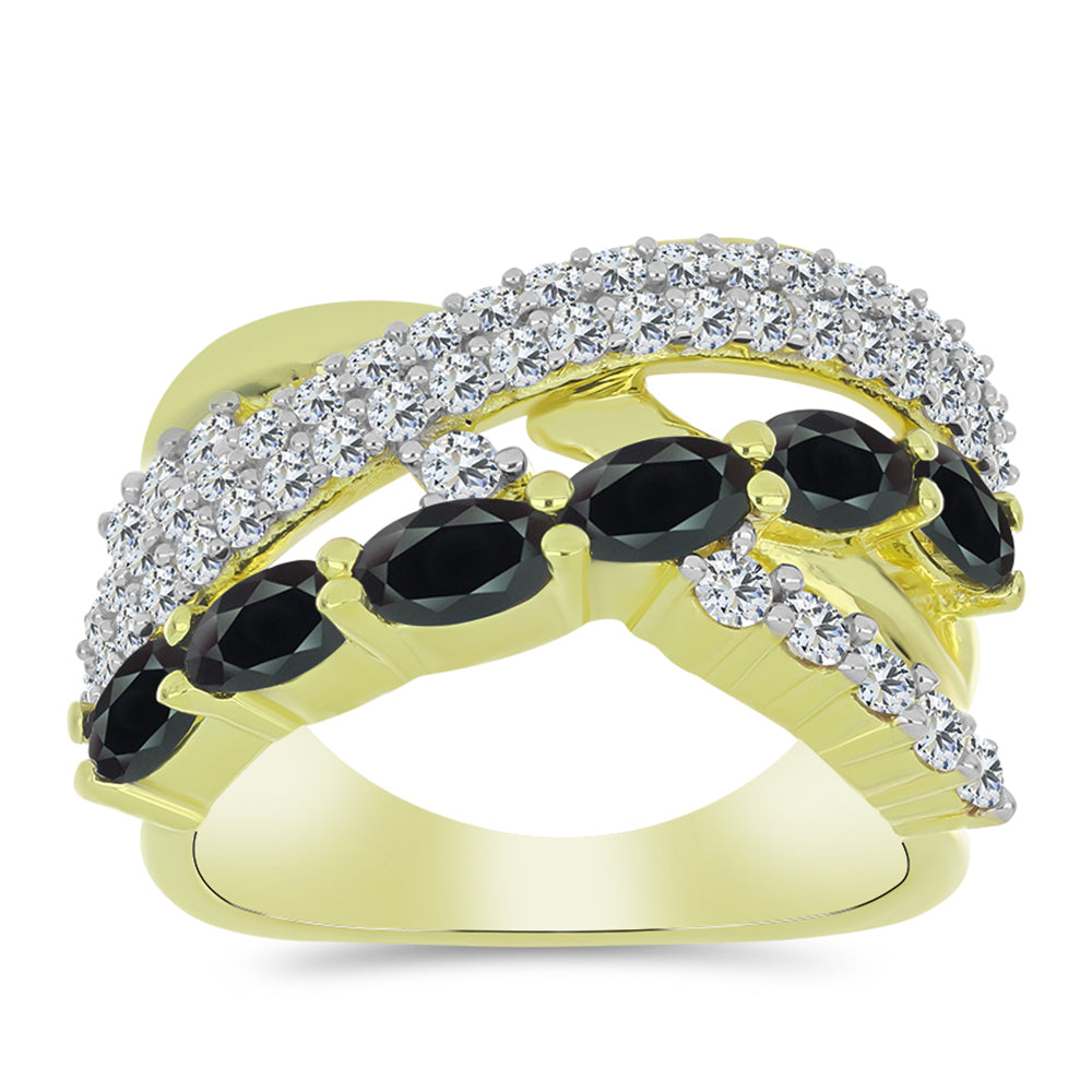 Goldplattierter Silberring mit Obsidian und weißem Topas 3