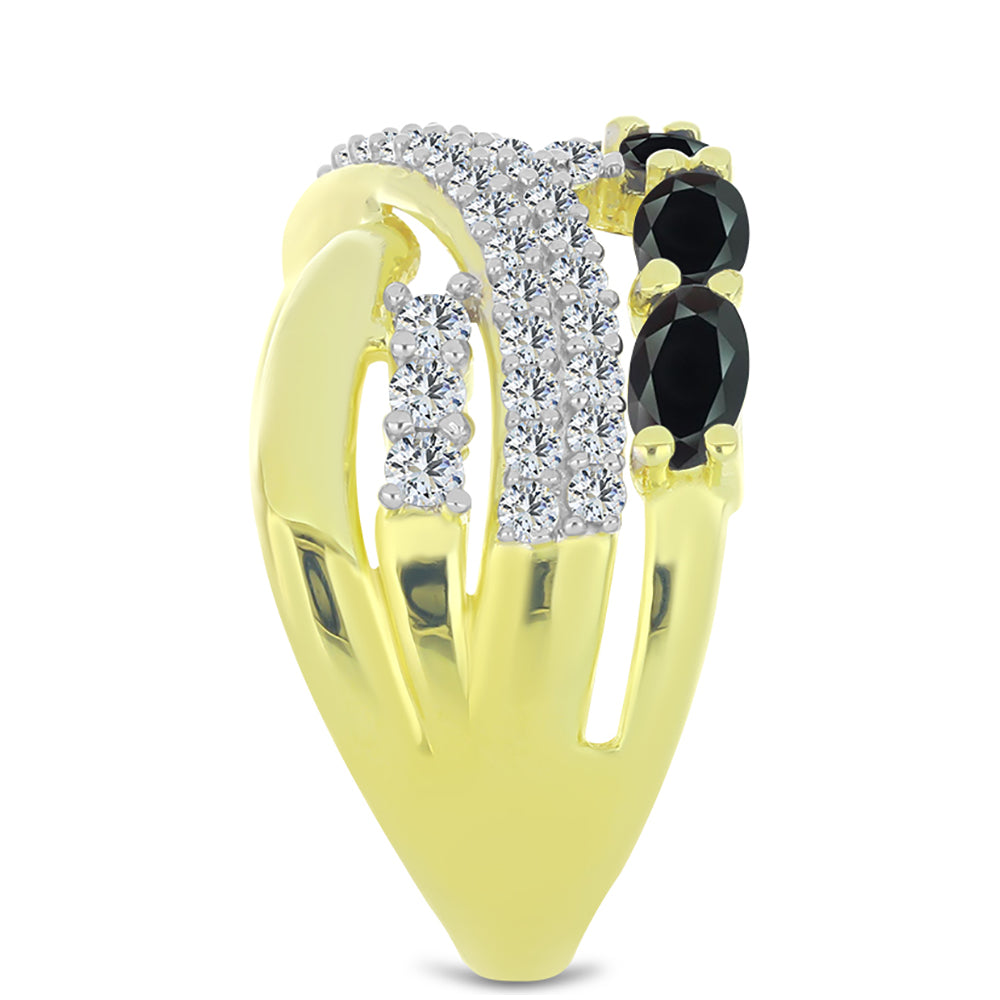 Goldplattierter Silberring mit Obsidian und weißem Topas 4