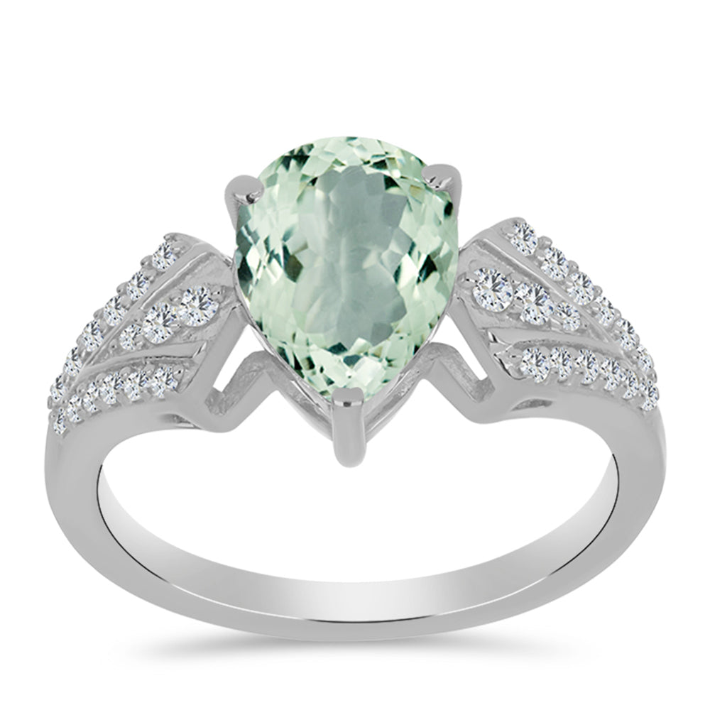 Silberring mit grünem Amethyst und weißem Topas