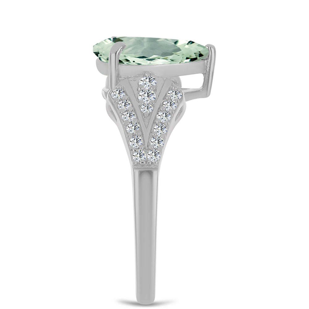 Silberring mit grünem Amethyst und weißem Topas