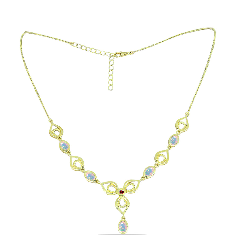 Goldplattierte Silberhalskette mit Welo-Opal und Chakra Turmalin