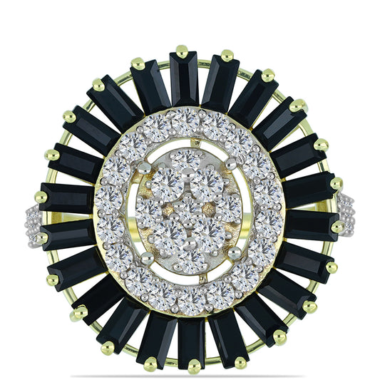 Goldplattierter Silberring mit Obsidian und weißem Topas