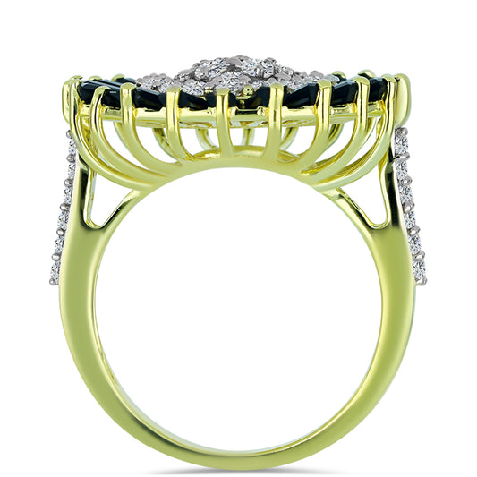 Goldplattierter Silberring mit Obsidian und weißem Topas