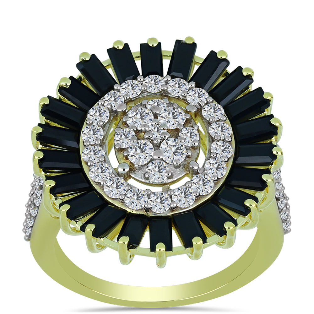 Goldplattierter Silberring mit Obsidian und weißem Topas
