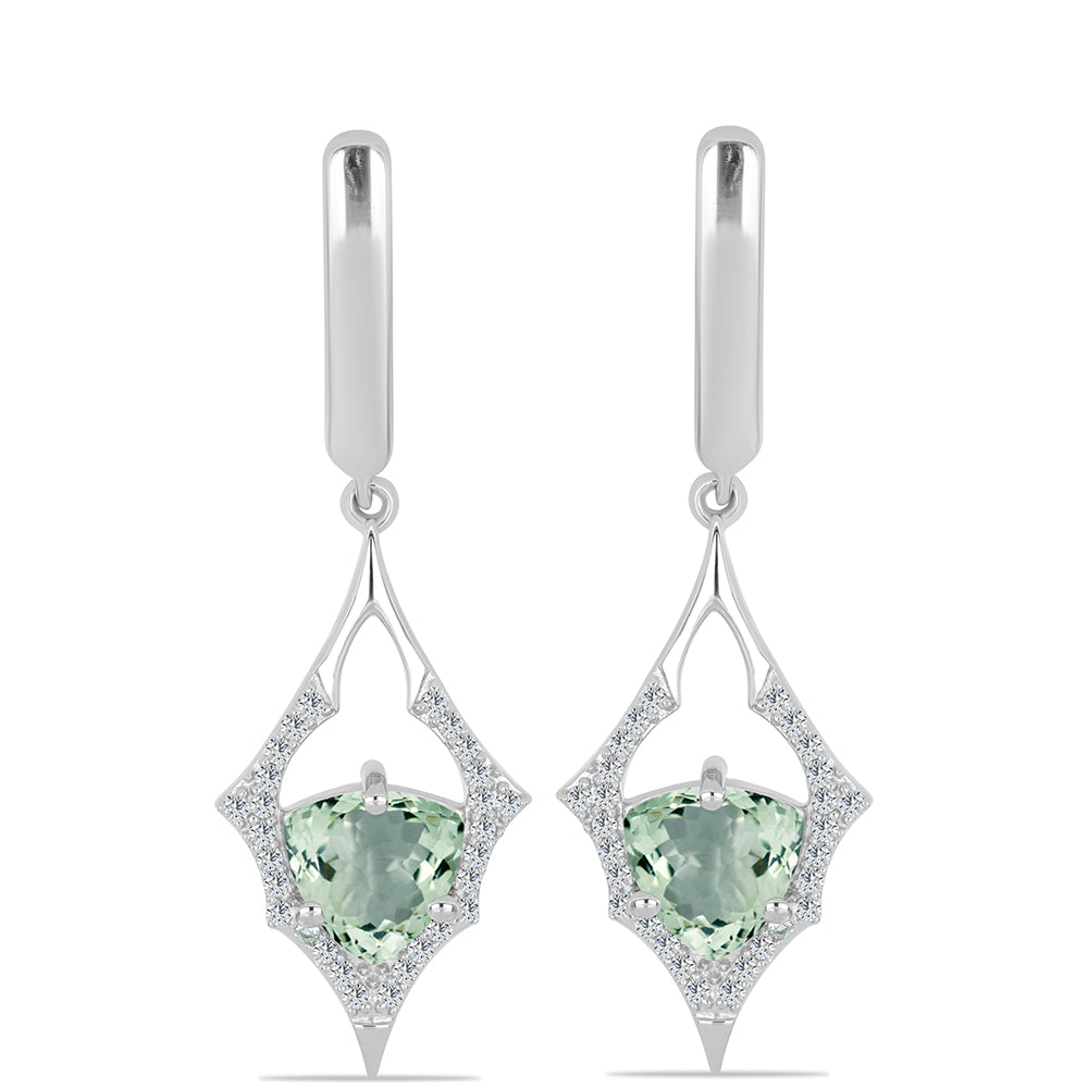 Silberohrringe mit grünem Amethyst und weißem Topas 1