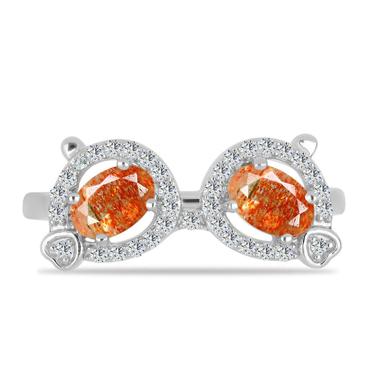 Silberring mit Sonnenstein aus Oregon und weißem Topas