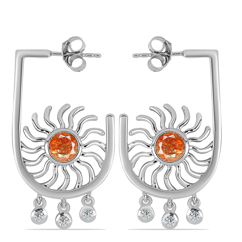 Silberohrringe mit Sonnenstein aus Oregon und weißem Topas 1