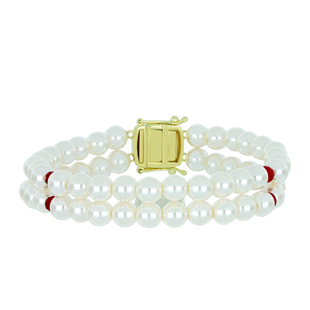 Goldplattiertes Silberarmband mit weißer Süßwasserperle und Rubin aus Madagaskar