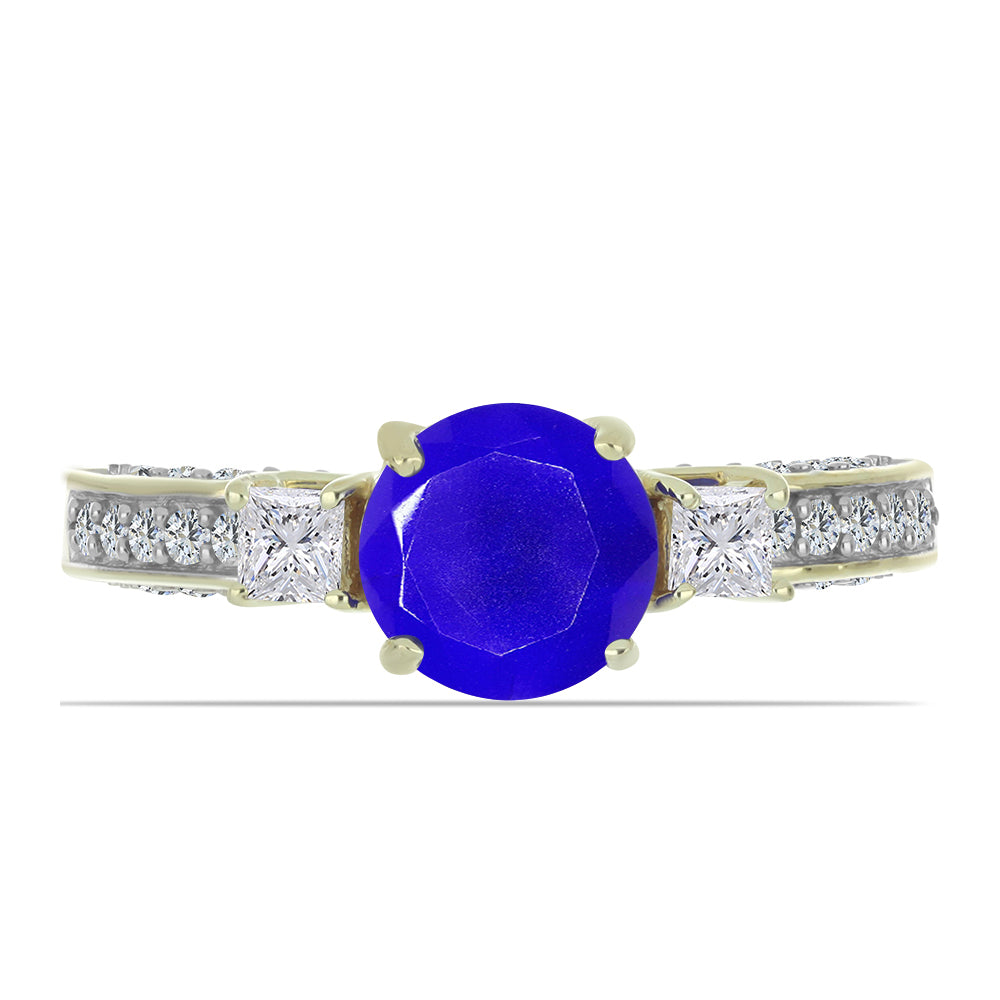 Goldplattierter Silberring mit blauem Achat und weißem Topas