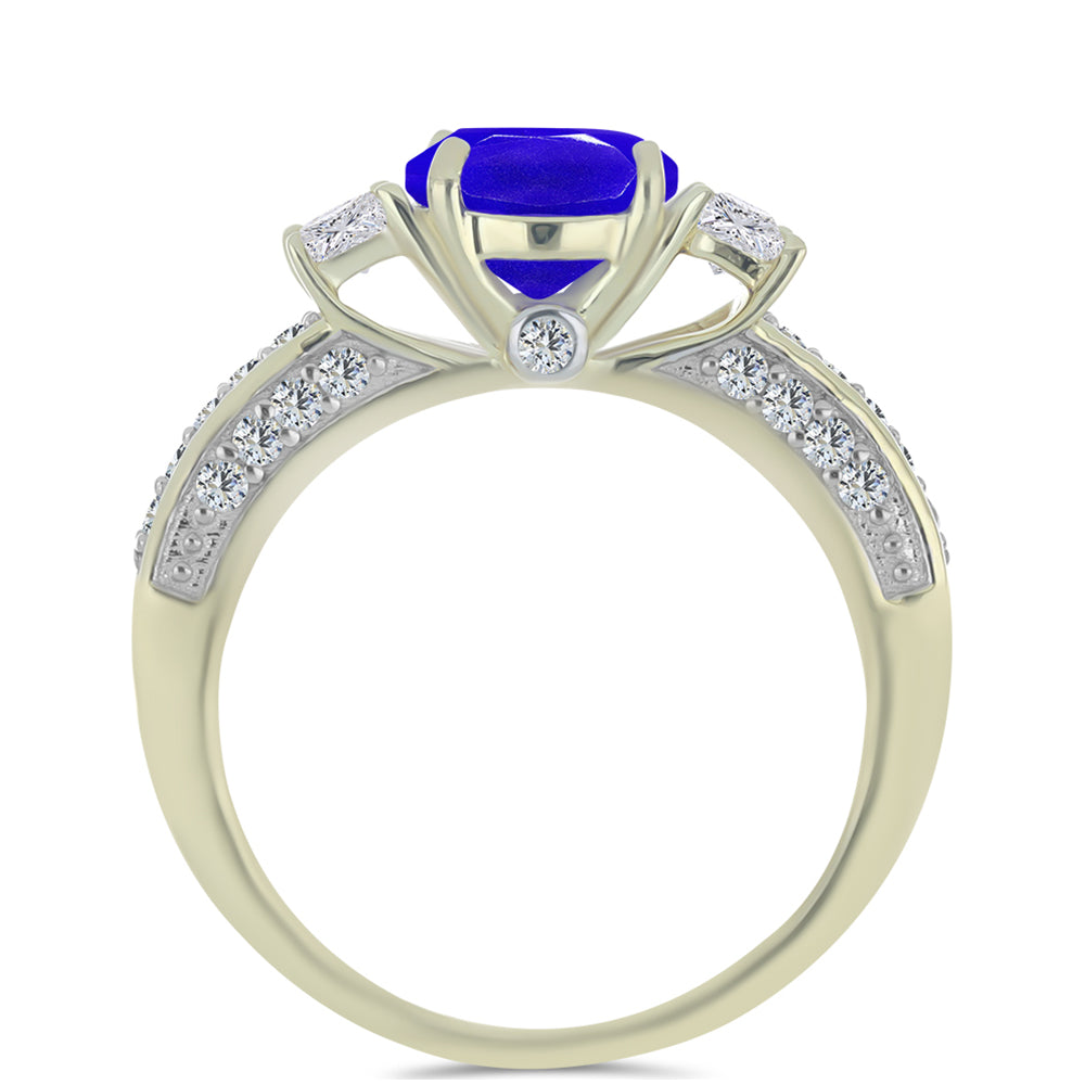 Goldplattierter Silberring mit blauem Achat und weißem Topas