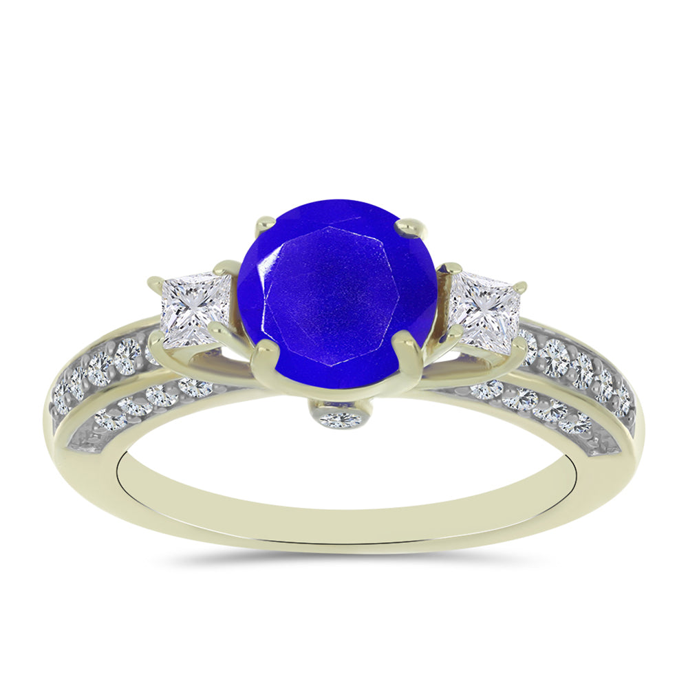 Goldplattierter Silberring mit blauem Achat und weißem Topas
