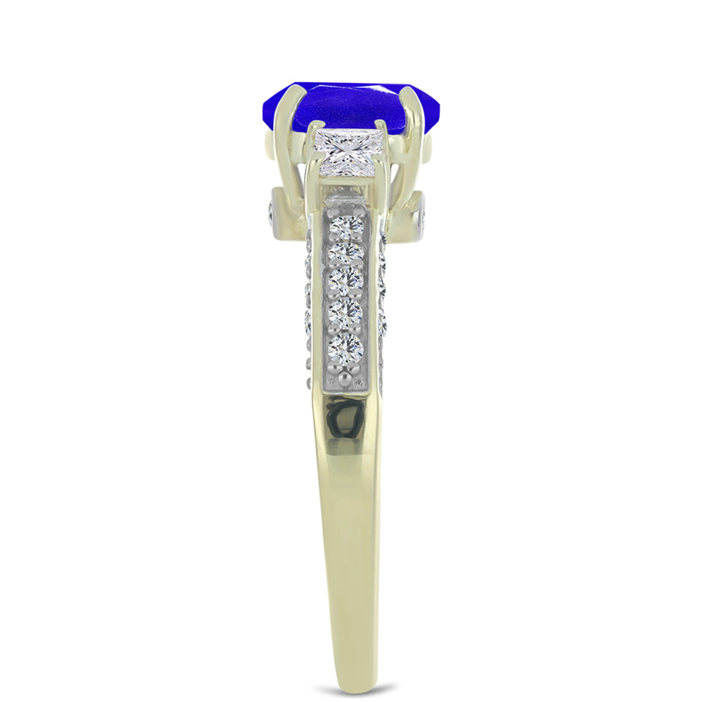 Goldplattierter Silberring mit blauem Achat und weißem Topas