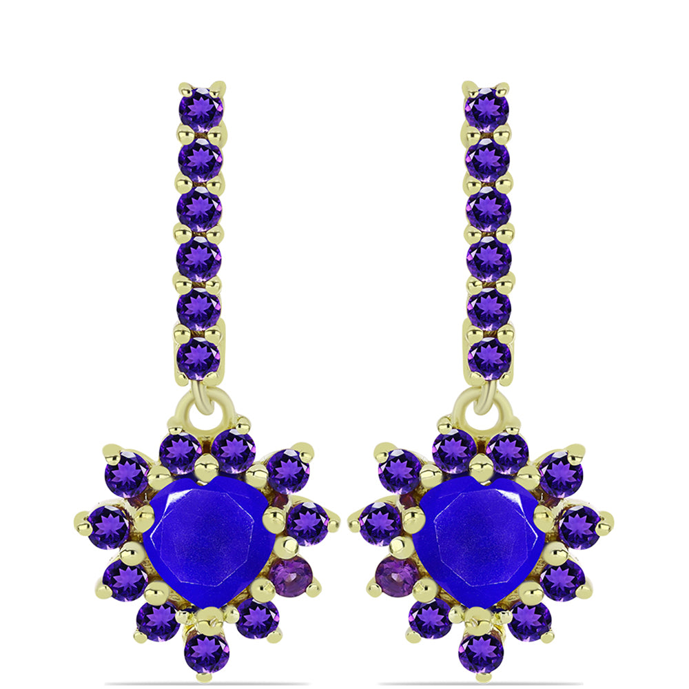 Goldplattierte Silberohrringe mit blauem Achat und marokkanischem Amethyst