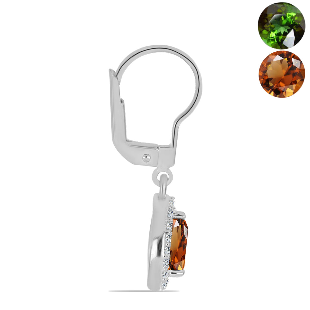 Silberohrringe mit zertifiziertem laborgezüchteten Zultanit aus Anatolien und weißem Topas