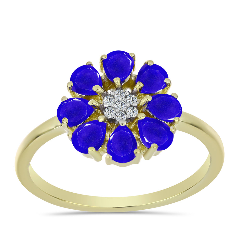 Goldplattierter Silberring mit blauem Achat und weißem Topas