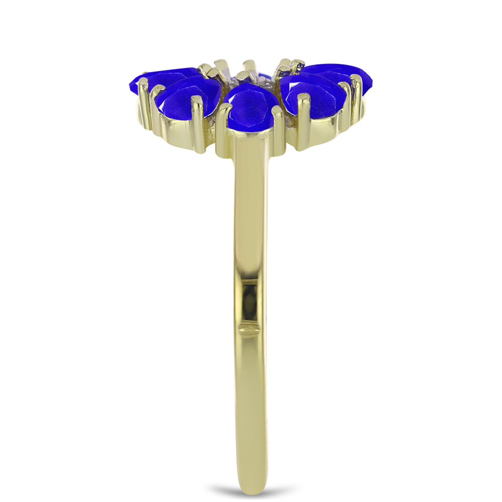 Goldplattierter Silberring mit blauem Achat und weißem Topas