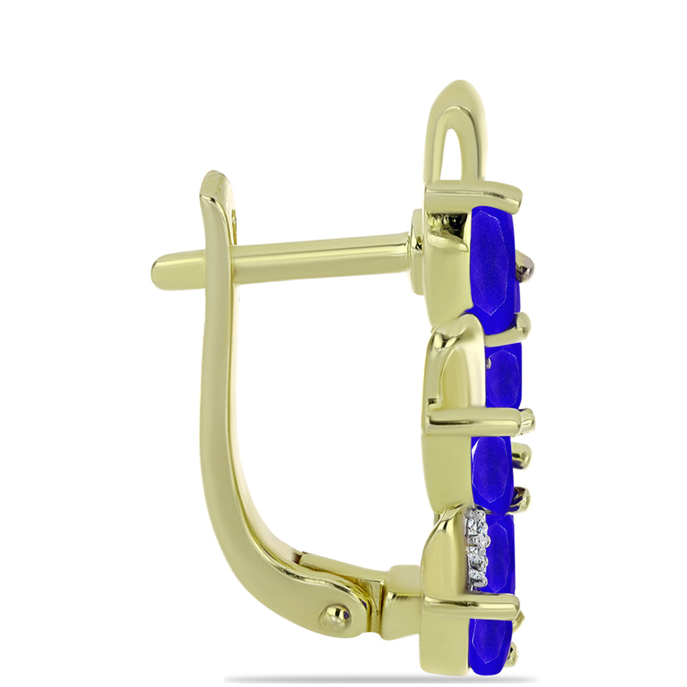 Goldplattierte Silberohrringe mit blauem Achat und weißem Topas 2