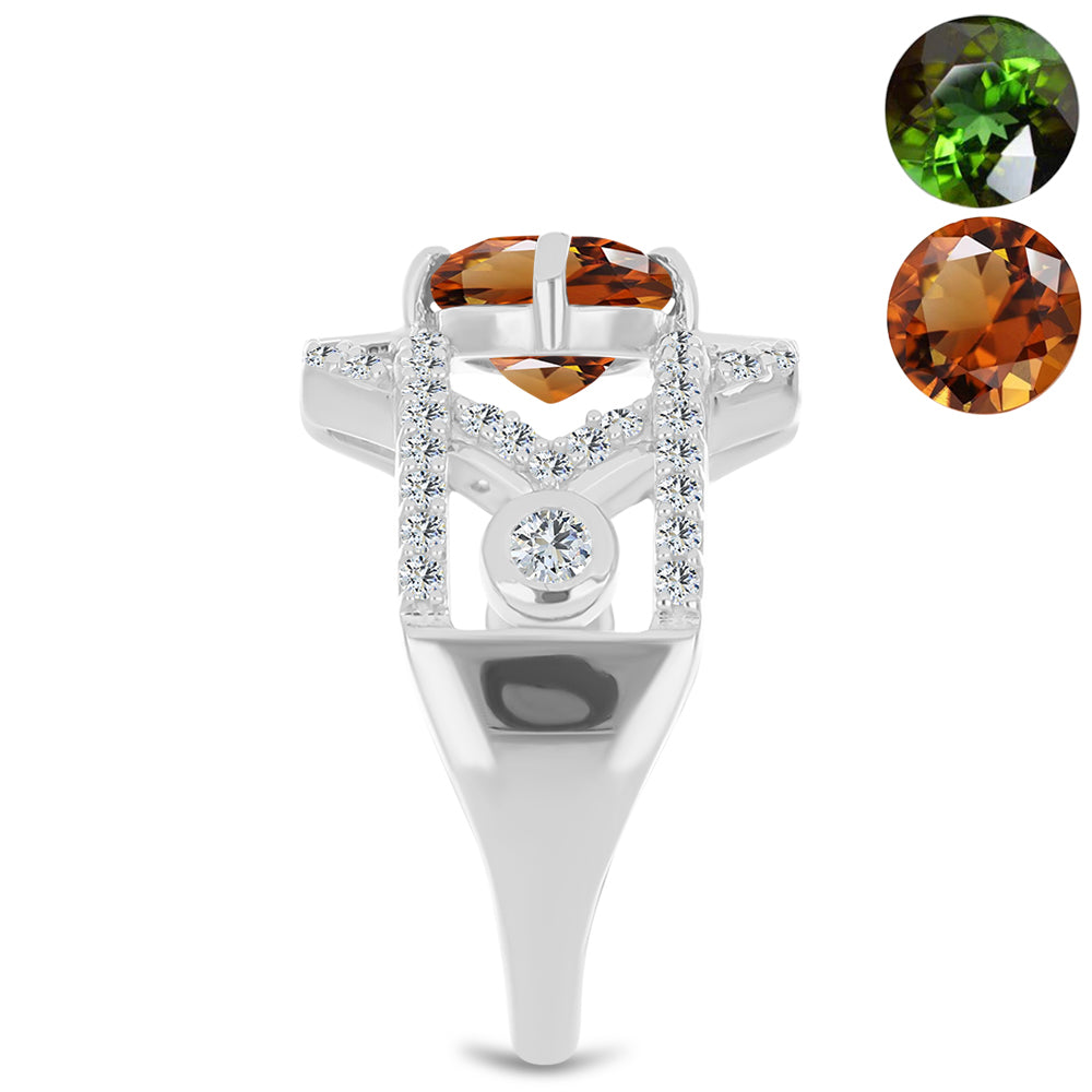 Silberring mit zertifiziertem laborgezüchteten Zultanit aus Anatolien und weißem Topas